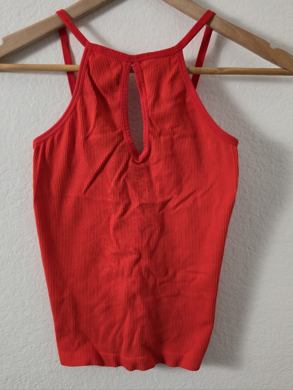 Suzette Red Ribbed Tank Top With Keyhole Detail